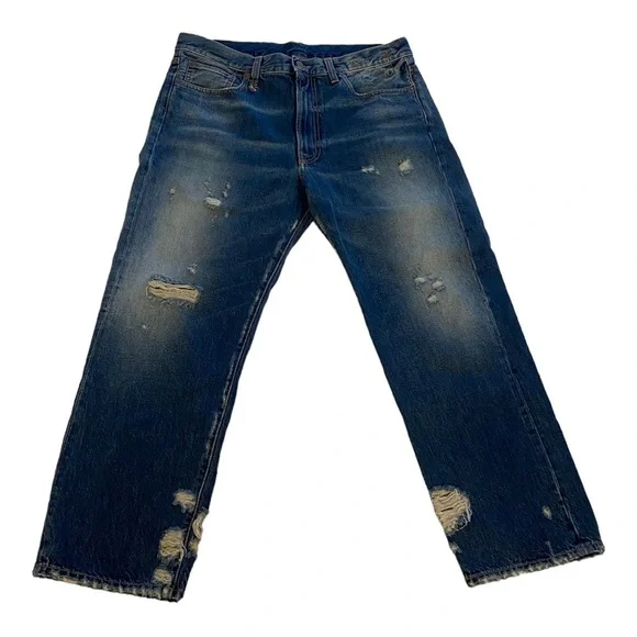 R13 Blue Straight Leg Distressed Jeans - Picture 3 of 8